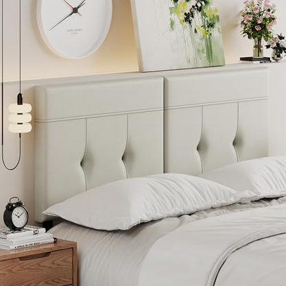 Upholstered Tufted King Size Headboard,PU Leather Wood Head Board with Metal Legs, Adjustable Height from 42” to 56”, Bed Headboard in Modern Design,Backboard for Bed, Beige Grey - color: Beige Grey, size: King