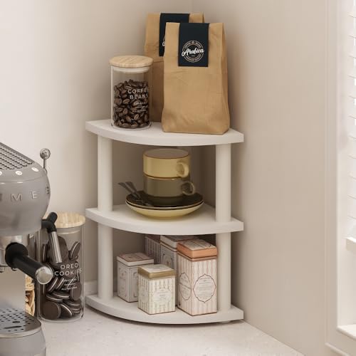 Furinno Turn-N-Tube Kitchen Countertop Organizer, 3-Tier Corner Countertop Organizer Shelf, Corner Shelf, for Kitchen, Pantry, Organizers and Storage, White - color: White/White, size: 3-Tier Corner