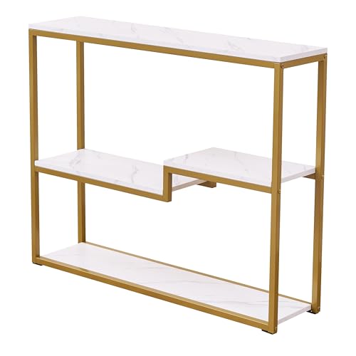 loglus Console Table for Entryway, Faux Marble MDF Sofa Table with Golden Frame, White Marble, 9.45" D x 38.18" W x 31.22" H - color: White Marble, style: Multilayer
