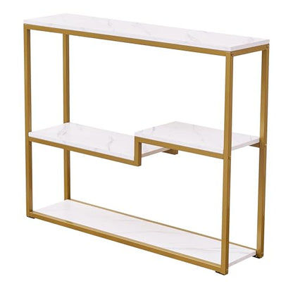 loglus Console Table for Entryway, Faux Marble MDF Sofa Table with Golden Frame, White Marble, 9.45" D x 38.18" W x 31.22" H - color: White Marble, style: Multilayer