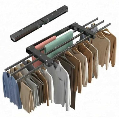 Wall Mounted Clothes Drying Rack Foldable for Bathroom, Retractable Space-Saving Laundry Hanger with Heavy Duty Carbon Steel Aluminum Frame, Indoor Storage Solution for Apartment Home
