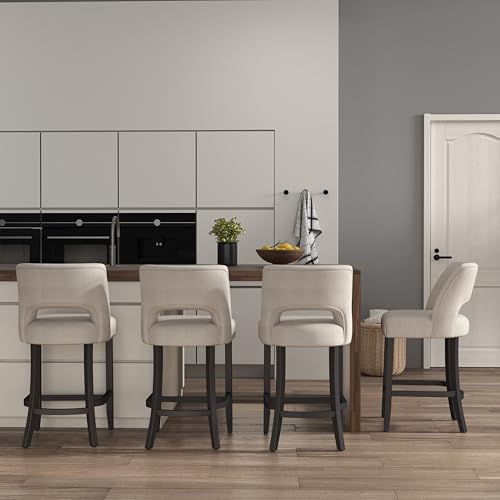 VKNOW Bar Stools Set of 4, 26" Upholstered Counter Height Bar Stools | Modern Counter Stools with Black Rubberwood Legs for Kitchen Island Dining Room Bar, Beige-Black Legs - color: Beige-black Legs, size: Set of 4