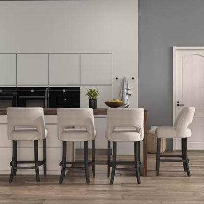 VKNOW Bar Stools Set of 4, 26" Upholstered Counter Height Bar Stools | Modern Counter Stools with Black Rubberwood Legs for Kitchen Island Dining Room Bar, Beige-Black Legs - color: Beige-black Legs, size: Set of 4
