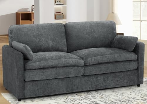 69" Chenille Soft Sofa w/Well-Filled Backrests, Grey | Modern Loveseat w/Plump Pillows, 2 Seater Upholstered Couch w/Thick & Comfy Cushions for Living Room, Bedroom - color: Grey, size: Loveseat