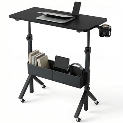HUANUO Portable Standing Desk Adjustable Height, Mobile Stand Up Desk for Walking Pad and Treadmill, Rolling Computer Table with Wheels, 31.5"x15.75" Height 28.7"-46.1", Black - color: Black
