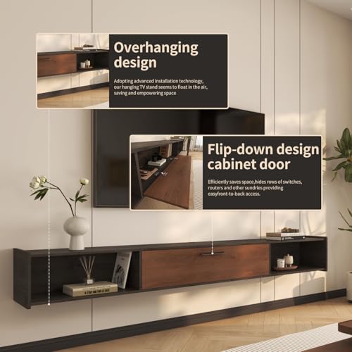 55'' Floating TV Stand,Wall Mounted TV Console,Walnut | Floating TV Cabinet, Under TV Shelf for Bedroom Living Room - color: Walnut, size: 55 IN