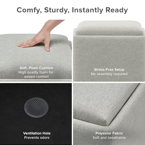 mopio Levi Storage Bench with Reversible Tray, Modern Storage Coffee Table, Bedroom Bench, Rectangular Cube Upholstered Coffee Table Ottoman for Living Room, Bedroom, Entryway (Fabric, Light Gray) - color: Light Gray Fabric, Rect.