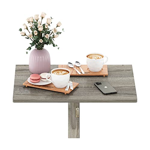 Furinno Hermite Wall Mounting Folding Table, French Oak - color: French Oak