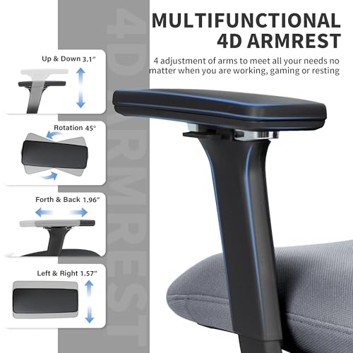 Ergonomic Office Chair with Footrest, 90-135° Reclining High Back Desk Chair with Lumbar Support, 2D Headrest, 4D Armrests, Computer Chair for Long Hours, Dark Grey - color: Dark Grey