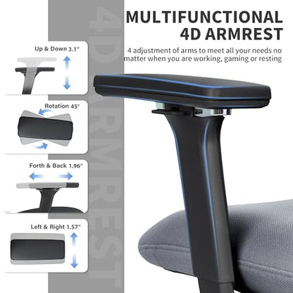 Ergonomic Office Chair with Footrest, 90-135° Reclining High Back Desk Chair with Lumbar Support, 2D Headrest, 4D Armrests, Computer Chair for Long Hours, Dark Grey - color: Dark Grey