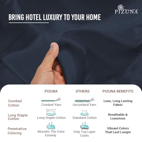 Pizuna 100% Cotton Queen Duvet Cover Set 400 Thread Count Dark Blue | Long Staple Combed Cotton Sateen Weave 3 Piece Luxurious Cool Queen Comforter Cover with Hidden Button Closure - color: 14 Dark Blue, size: Queen