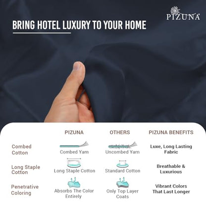 Pizuna 100% Cotton King Duvet Cover Set 400 Thread Count Dark Blue | Long Staple Combed Cotton Sateen Weave 3 Piece Luxurious Cool King Comforter Cover with Hidden Button Closure - color: 14 Dark Blue, size: King