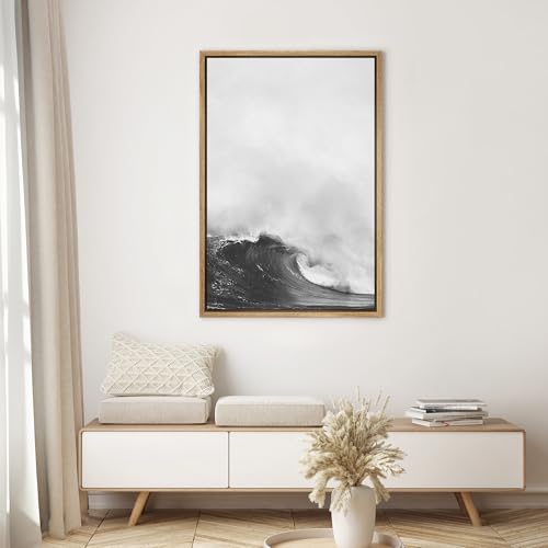 SIGNWIN Framed Canvas Print Wall Art Dramatic Waves in The Ocean Nature Ocean Photography Realism Nautical Scenic Dramatic for Living Room, Bedroom, Office - 16"x24" Natural - color: B03-21022-spl10, size: 24"L x 16"W