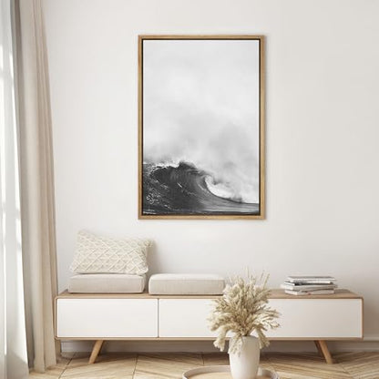 SIGNWIN Framed Canvas Print Wall Art Dramatic Waves in The Ocean Nature Ocean Photography Realism Nautical Scenic Dramatic for Living Room, Bedroom, Office - 16"x24" Natural - color: B03-21022-spl10, size: 24"L x 16"W