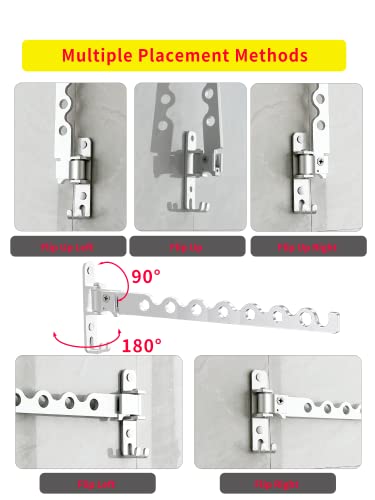 Dr.DJ Wall Mount Coat Hanger Holder Silver Clothes Drying Organizer Rack Garment Hooks Aluminium Retractable Folding Indoor Wall Mounted Hanger Space Saver for Laundry Room Bedroom (2 Racks) Silver - color: Silver 2 Racks