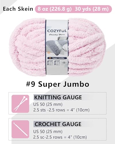 Cozyful Chunky Yarn for Hand Knitting, #9 Thick Jumbo Big Chunky Yarn for Crocheting, Super Chunky Knit Blanket Yarns, Large Chunky Chenille Yarns, 8 Pack (30 yds 8 oz Each Skein), Blush Pink - color: Blush Pink