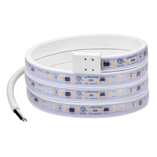 Maxxima 48 in. Hardwired LED Under Cabinet Strip Light, 1840 Lumens, 3000K | Warm White, Kitchen and Living Room 120V White Cove Lighting, No Power Supply Needed - size: 48 Inch