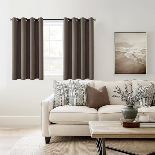 ChrisDowa Brown Blackout Curtains 45 Inches Long 2 Panels for Bedroom | Room Darkening,Light Blocking,Thermal Insulated,Faux Linen,Farmhouse,Grommet,Window Treatment,Drapes,Living Room,52x45 - color: Brown, size: 52"W x 45"L (Pack of 2)