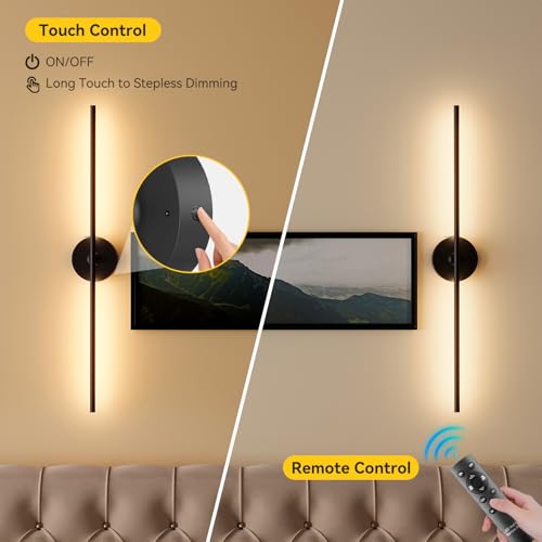 Battery Operated Wall Sconces Set of 2, 8000mAh Wireless Rechargeable 3000-6000K Dimmable 350° Rotate Wall Light with Remote for Living Room, Bedroom 31.6in Black - color: Black, size: 31.6in-Round Base