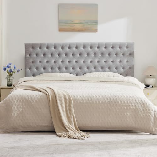 Upholstered Queen Headboard Only, Premium Linen Button Tufted Headboards, Adjustable Solid Wood Head Board, Padded Headboard with Solid Wood Legs in Bedroom (Grey) - color: Gray, size: High Queen