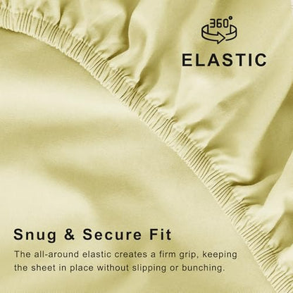 King Sheet Sets, Cotton Blended Breathable Bed Sheets 4 Piece, Deep Pocket Up to 14", 1 Fitted Sheet, 1 Flat Sheet and 2 Pillowcases (Yellow, King) - color: Yellow-4pcs Sheet Set, size: King