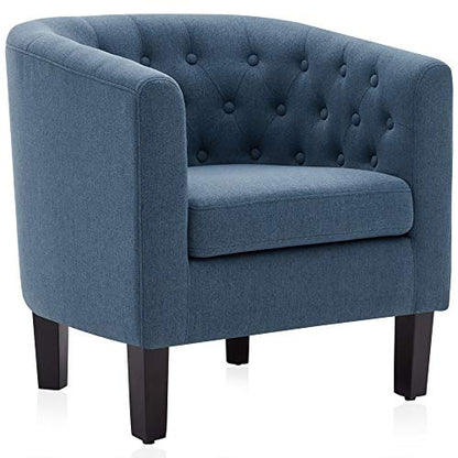 BELLEZE Accent Barrel Arm Chair, Modern Comfy Upholstered Tufted Club Chair with Sturdy Legs and Linen Fabric for Bedroom Living Room - Navy Blue - color: Navy Blue, size: 1 x Linen Chair