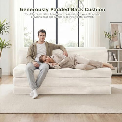 Convertible Sofa Bed, Boneless Loveseat with Removable Cushions & Washable Cover, Futon Sofa Bed with Handle, Pull Out Couch for Living Room, King Size, Beige - color: Beige, size: King Size-83''L*76''W