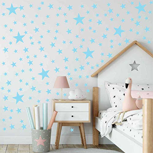 174pcs Mixed Size Star Wall Stickers Home Decor Bedroom Removable Nursery Wall Decals Kids DIY Art Decal Gold White Black Star Wall Sticker JW343 (Canal Blue) - color: Canal Blue