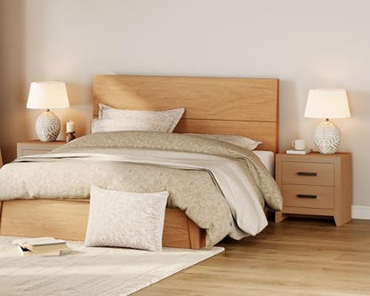 WAMPAT Nightstand with 2 Large Drawers,Wooden Nightstand with Storage,Farmhouse Bedside Table End Table for Bedroom, Mocha - color: Mocha