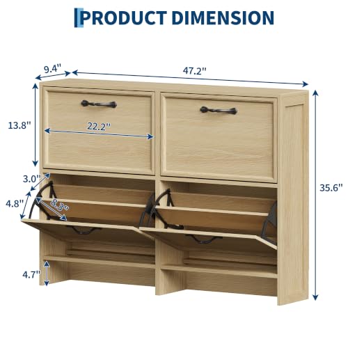 Garvee Shoe Cabinet with 4 Flip Drawers, Narrow Shoe Storage Cabinet with Adjustable Shelf, Hidden Shoes Rack with Anti-Tipping Kit, Freestanding Shoes Rack for Entryway Hallway, Light Wood - color: Light Wood, size: 4 Drawers