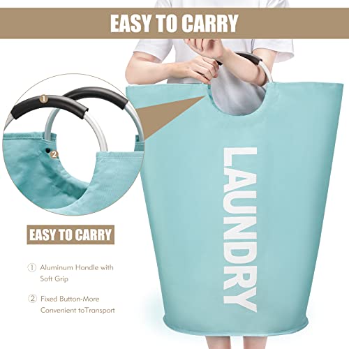 DOKEHOM 90L Large Laundry Basket Bag, Collapsible Tall Hamper, Light Blue | Freestanding tall washing bin & foldable laundry bag. High-capacity clothes storage basket with durable sturdy handles - color: Light Blue, size: 90L