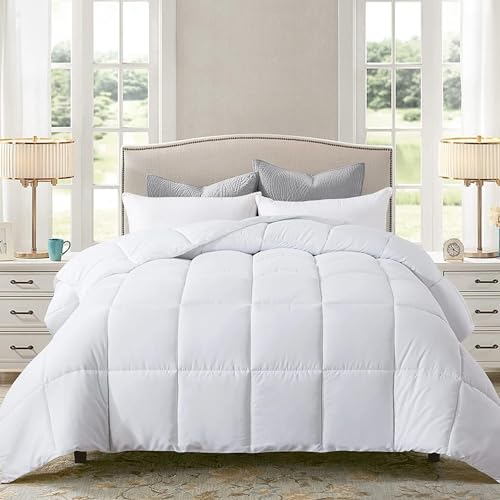 Sleepdown Queen Comforter Set - All Season Reversible White Queen Comforter with 2 Pillow Shams, Soft Breathable Microfiber Bedding Set, All Season Lightweight Queen Size Comforter Set - color: White, size: Queen (92"x90")