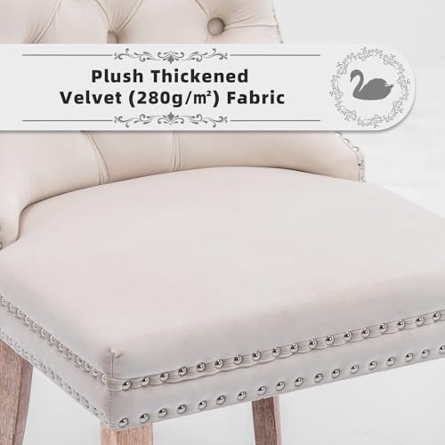 Velvet Upholstered Dining Chairs Set of 6, Modern Style Kitchen Side Chairs with Nailhead Trim and Wood Legs,Metal Pulling Ring for Dining Room Living Room(Beige,Set of 6) - color: Beige, size: Set of 6