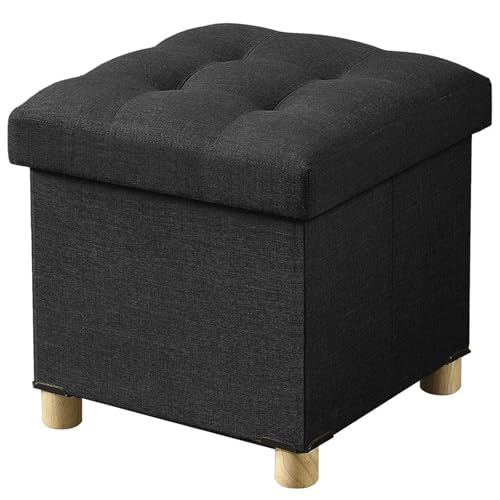 BRIAN & DANY Ottoman with Storage, Small Storage Ottoman for Dorm, Linen Folding Ottoman Foot Stool with Legs for Living Room and Bedroom, 15"x15"x15" - Black - color: Black, size: 15"D x 15"W x 15"H