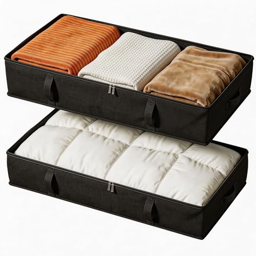 Side-Supported Under Bed Storage Containers, 8 Inch 80L Clothes Storage Bin | Underbed Storage Bin with Sturdy Handles and Sidewalls, Closet Organizer for Clothes, Blankets, Seasonal Items, Black, 2 Pack - color: Black, size: 8 Inches Tall