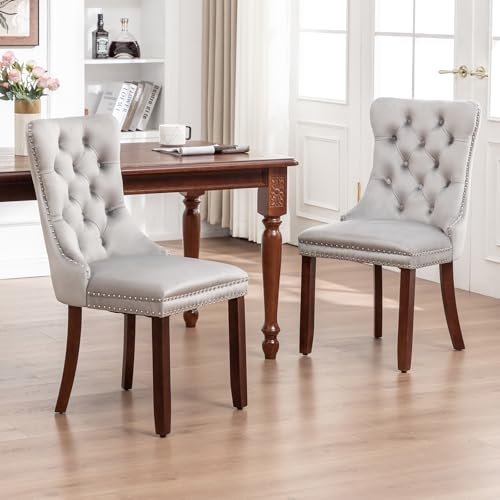 Eifizek Dining Chairs Set of 4 Upholstered Chairs with Tufted Back, Light Grey - color: Light Grey01