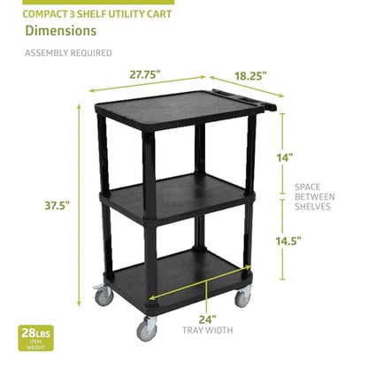 Pearington 3-Tier Compact Multi-Purpose Utility Cart with Lockable Wheels and Ergonomic Handle, Black, 2 Pack - size: 2 Pack