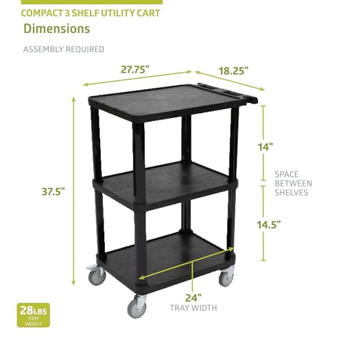 Pearington 3-Tier Compact Multi-Purpose Utility Cart with Lockable Wheels and Ergonomic Handle, Black, 2 Pack - size: 2 Pack