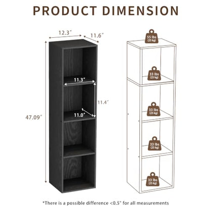 4 Cube Black Book Shelf, Tall Bookcase for Bedroom Home Office Living Room - color: Black, size: 4 Cube