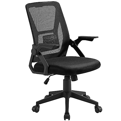 VECELO Mid-Back Swivel Ergonomic Office Chair with Adjustable Arms, Mesh Lumbar Support for Computer Task Work, Black - color: Black