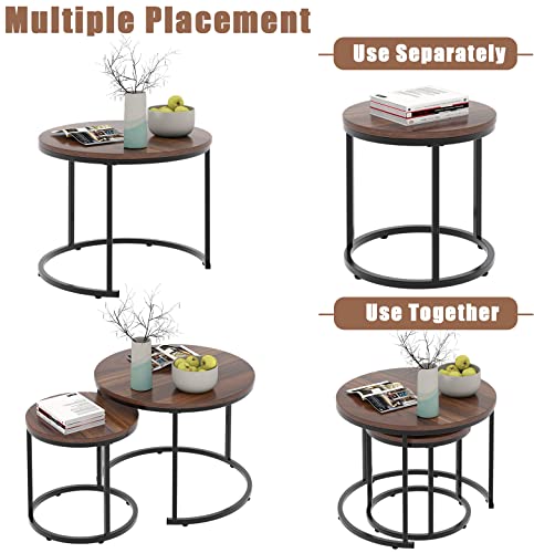Nesting Coffee Table Rustic Brown 2 Sets for Small Place Engineered Wood Sofa End Side Table for Living Room Cabin Bed Room Dining Room - color: Rustic Brown