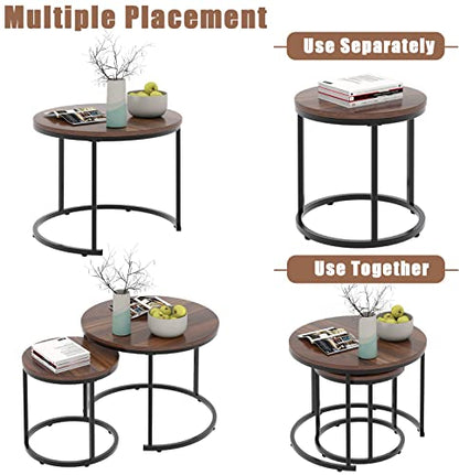 Nesting Coffee Table Rustic Brown 2 Sets for Small Place Engineered Wood Sofa End Side Table for Living Room Cabin Bed Room Dining Room - color: Rustic Brown
