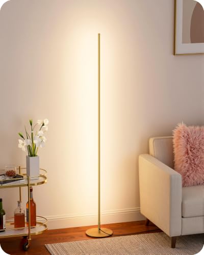 EDISHINE Floor Lamp, Remote Control & Foot Switch Floor Lamps for Living Room, 10%-100% Dimmable Standing Lamp with 7 Color Temperature, 57.5" Tall Corner Floor Lamp for Bedroom, Office, Gold | 2700-6000K, LED Minimalist Modern Floor Lamps for Living Room