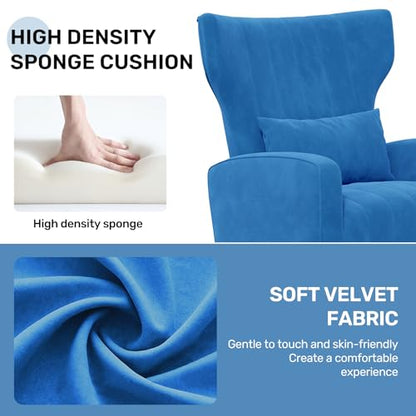 Nebuaegis Velvet Accent Chair Wingback for Living Room, High Back Arm Chair with Golden Legs Lumbar Pillow, Upholstered Single Sofa Bedroom Blue - color: Blue, size: Set of 1