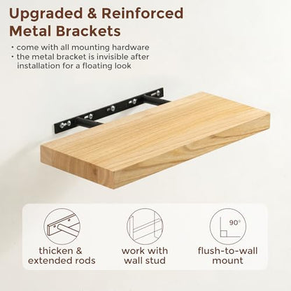 fuqing 20 Inch Floating Shelves 6.7'' Deep Natural Wood Shelves Set of 2 | 20'' x 6.7'' x 1.4'' Natural Wood Shelves for Bathroom Living Room, 35LBS, Lightweight, Hardware Included, Waterproof Finish - color: Natural, size: 20 Inch