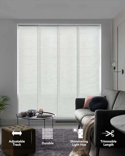 Airflow Sheer Vertical Blinds 45.8"-86" x 96", Topaz | Cordless Airflow Sheer Panels with Iridescent Finish, Adjustable Track and Trim-to-Fit Fabric - color: Topaz