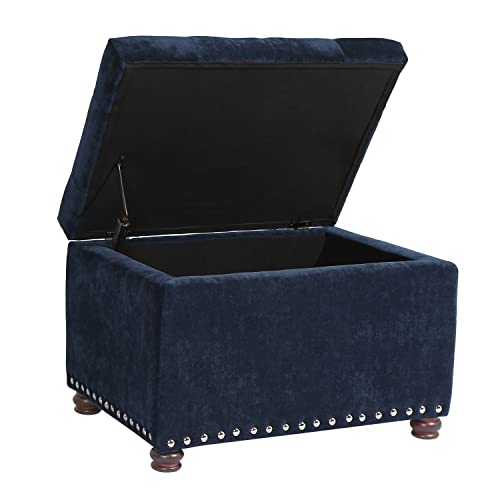 Adeco High End Classy Tufted Accents Rectangular Storage Bench Ottoman Footstool, Blue 24" * 17.5" * 17.7" - color: Royal Blue