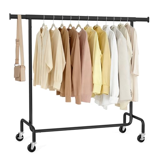 SONGMICS Clothes Rack with Wheels, Heavy-Duty Garment Rack with Extendable Hanging Rod, 286.6 lb Load Capacity, 17.7 x (43.3-59.1) x 64.1 Inches, Chrome-Plated, Matte Black UHSR011B01 - color: Matte Black, size: (43.3"-59.1")W