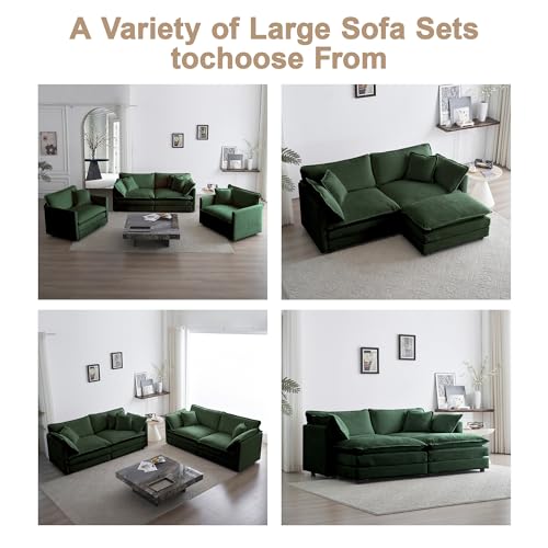 76.7 Inch Modular Sectional Cloud Sofa, 2-Seat Chenille Green | Chenille Deep Seat Sofa with Pillow for Living Room, Bedroom and Apartment - color: Green, size: 76.7 inch-Straight