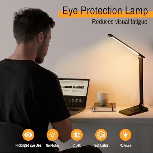 Rechargeable LED Desk Lamp, 800LM 2600mAh Reading Table Lamp | 5 Color Modes 5 Brightness Touch LED Desk Lamps, Bedside Lamp with USB Charging Port for Study Home Office Nail, Black - color: Black